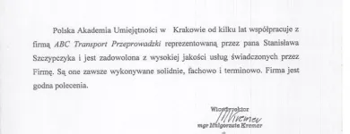 Przedsiębiorstwo 2 wizerunek ABC PRZEPROWADZKI KRAKÓW TRANSPORT Transport Samochodowy w Kraków MA